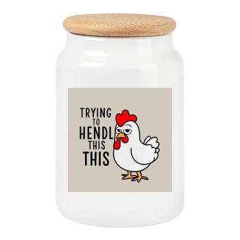 Comic Chicken « Essayer de faire ça » - Boîte à biscuits avec couvercle en bois - blanc - Devant