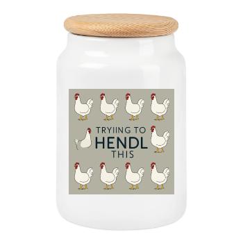Poulets « Essayer de faire ça » - Boîte à biscuits avec couvercle en bois - blanc - Devant