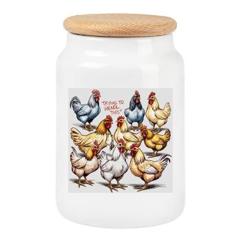 Ballet de poulet : Troupe de poulets polyphoniques - Boîte à biscuits avec couvercle en bois - blanc - Devant