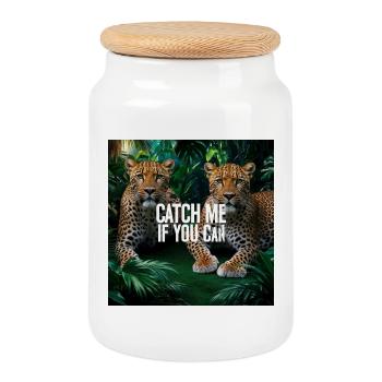 Leopard Spots: Catch Me If You Can - Cookie Jar with Wooden Lid - white - Front