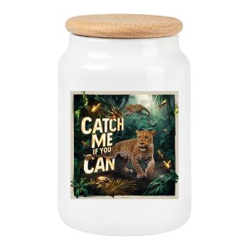 Jungle Leopard Jump - Cookie Jar with Wooden Lid - white - Front