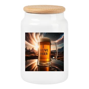 I Love Beer Glasmotiv - Keksdose mit Holzdeckel - Weiß - Vorne