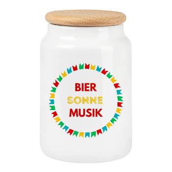 Bier Sonne Musik - Sommerparty Design - Keksdose mit Holzdeckel - Weiß - Vorne