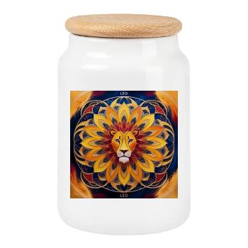 Design Mandala Lion du Lion de Soleil - Boîte à biscuits avec couvercle en bois - blanc - Devant