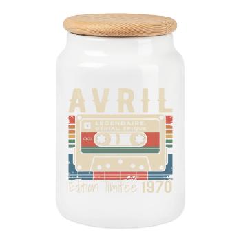 avril 1970 April 1970  - Boîte à biscuits avec couvercle en bois - blanc - Devant