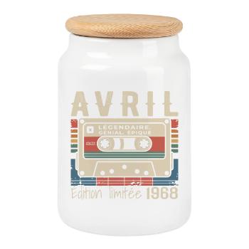 avril 1968 April 1968  - Boîte à biscuits avec couvercle en bois - blanc - Devant