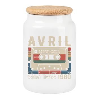 avril 1980 April 1980  - Boîte à biscuits avec couvercle en bois - blanc - Devant
