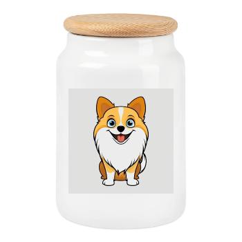 Dessin animé de chien - Boîte à biscuits avec couvercle en bois - blanc - Devant