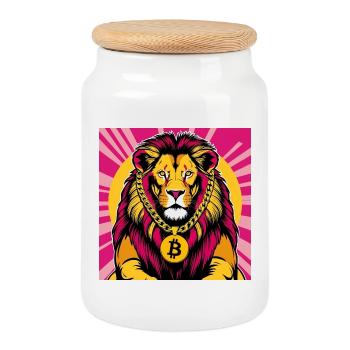 Crypto Lion Neon Pop Art - Boîte à biscuits avec couvercle en bois - blanc - Devant