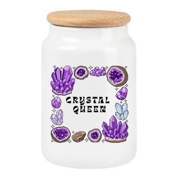 Amnetyst Crystal Geode Circle - Cookie Jar with Wooden Lid - white - Front