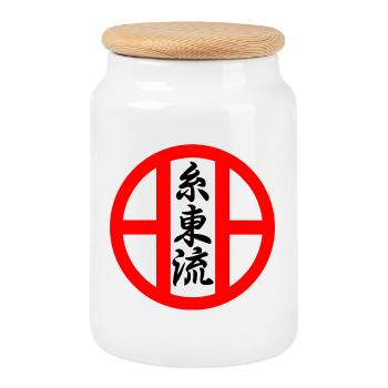 Shito ryu karate emblem - Cookie Jar with Wooden Lid - white - Front