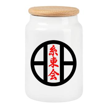 Emblème du karaté Shito kai en écriture kanji - Boîte à biscuits avec couvercle en bois - blanc - Devant