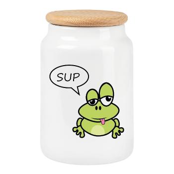 La petite grenouille dit salut - Boîte à biscuits avec couvercle en bois - blanc - Devant