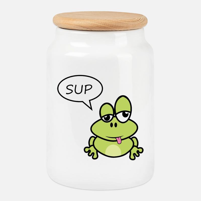 La petite grenouille dit salut - Boîte à biscuits avec couvercle en bois - blanc