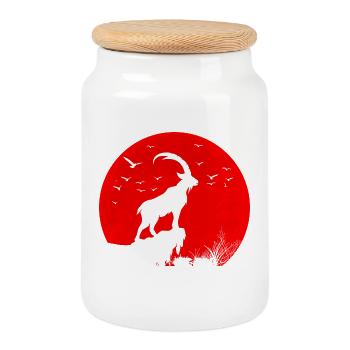 Red Moon and Capricorn - Cookie Jar with Wooden Lid - white - Front