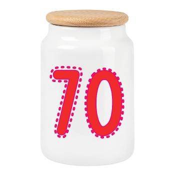 70. 70 JAHRE. 70. JAHRESTAG. 70-JÄHRIGES JUBILÄUM. - Keksdose mit Holzdeckel - Weiß - Vorne