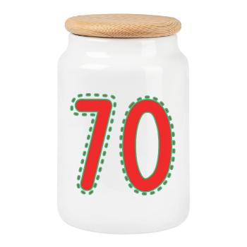 70. 70 YEARS. 70th ANNIVERSARY. 70 YEARS ANNIVERSARY. - Cookie Jar with Wooden Lid - white - Front
