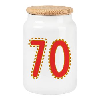 70. 70 YEARS. 70th ANNIVERSARY. 70 YEARS ANNIVERSARY. - Cookie Jar with Wooden Lid - white - Front