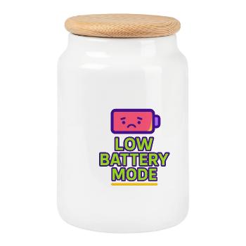 Mode batterie faible - Boîte à biscuits avec couvercle en bois - blanc - Devant
