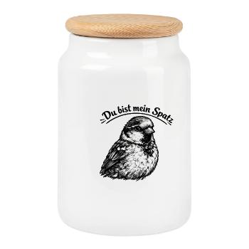 Tu es mon moineau - Boîte à biscuits avec couvercle en bois - blanc - Devant