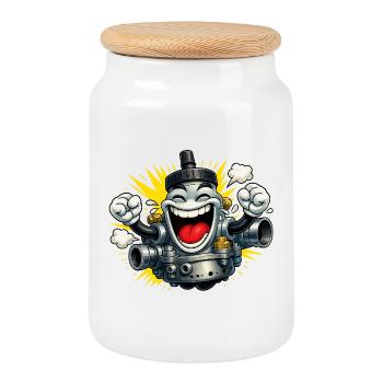Carburetor moped fun - Cookie Jar with Wooden Lid - white - Front