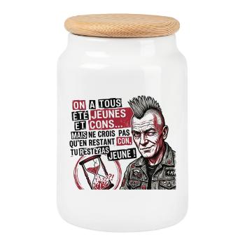 rester jeunes et cons - Boîte à biscuits avec couvercle en bois - blanc - Devant