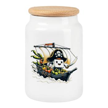 Captain Tofu Pepperbeard - Cookie Jar with Wooden Lid - white - Front