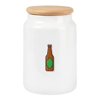 Retro Bierflasche Illustration - Keksdose mit Holzdeckel - Weiß - Vorne