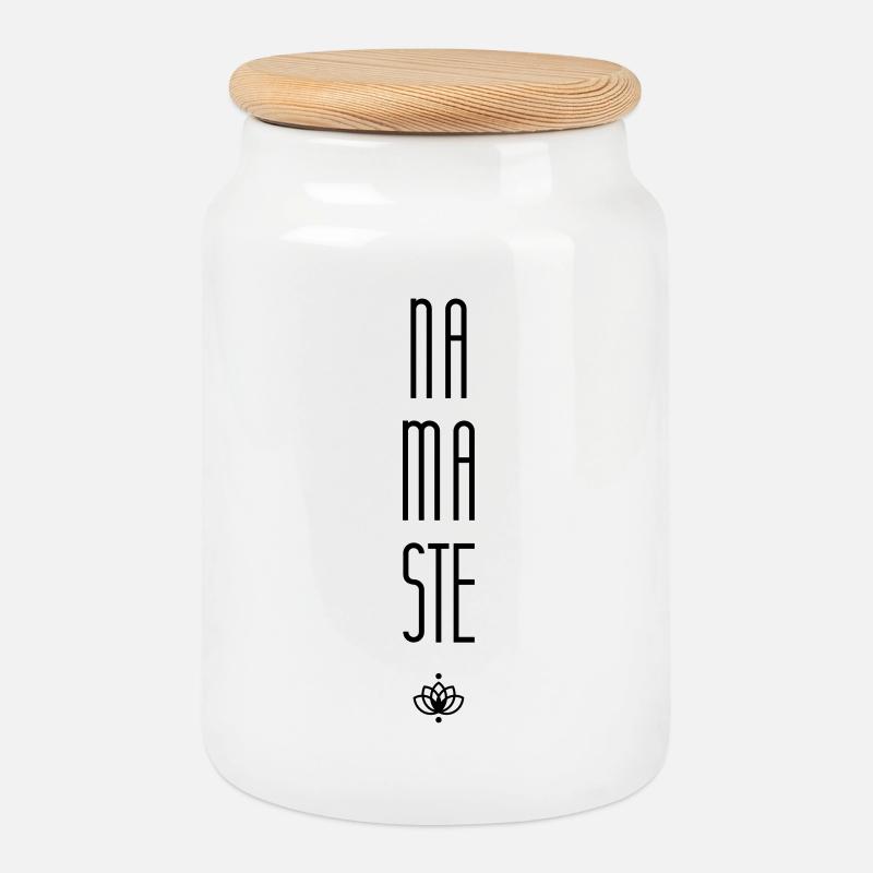 Namaste - Cookie Jar with Wooden Lid - white