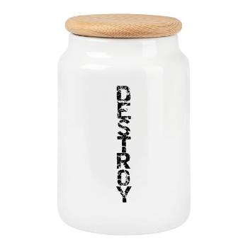 Destroy in black - Cookie Jar with Wooden Lid - white - Front