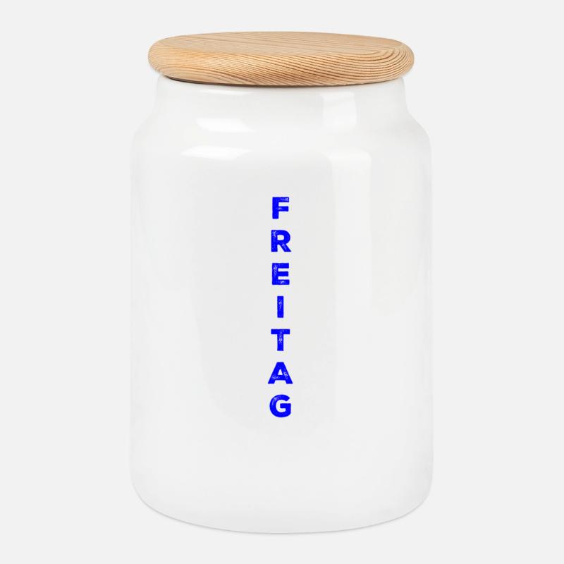 Friday - blue - Cookie Jar with Wooden Lid - white