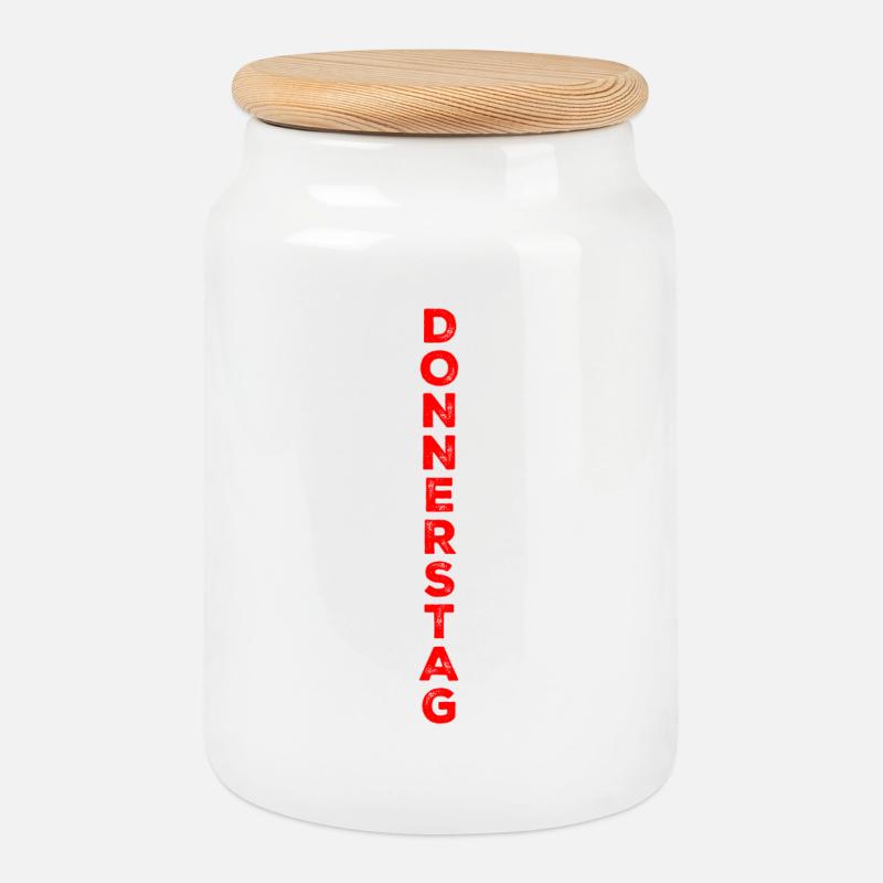 Thursday - red - Cookie Jar with Wooden Lid - white