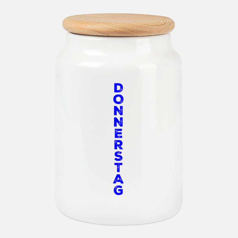 Thursday - blue - Cookie Jar with Wooden Lid - white