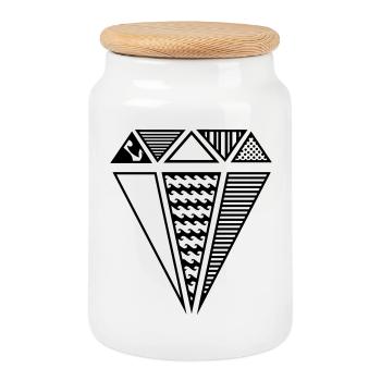 Une forme de diamant avec des motifs différents - Boîte à biscuits avec couvercle en bois - blanc - Devant