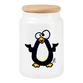 Manchot - Boîte à biscuits avec couvercle en bois - blanc - Devant