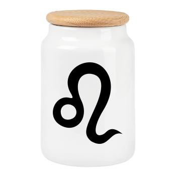 Leo - Cookie Jar with Wooden Lid - white - Front