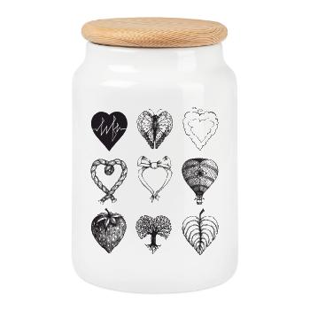 Heart shaped drawings (Black) - Cookie Jar with Wooden Lid - white - Front