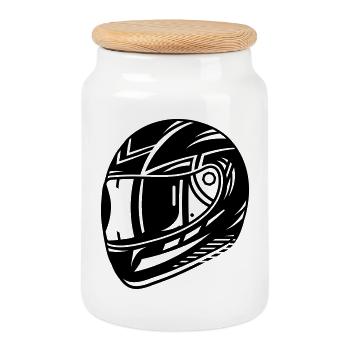 Motorradhelm in Schwarz Weiß - Keksdose mit Holzdeckel - Weiß - Vorne