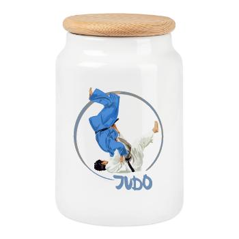 Judo - Boîte à biscuits avec couvercle en bois - blanc - Devant