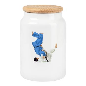 Judo - Boîte à biscuits avec couvercle en bois - blanc - Devant