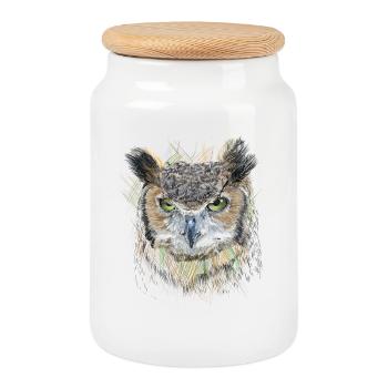 Owl - Cookie Jar with Wooden Lid - white - Front