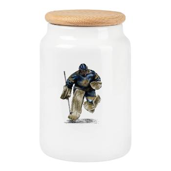 Hockey Torwart - Keksdose mit Holzdeckel - Weiß - Vorne