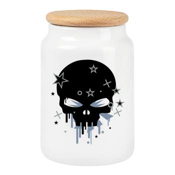 Skull - Cookie Jar with Wooden Lid - white - Front