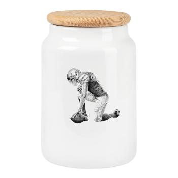 American football - Cookie Jar with Wooden Lid - white - Front