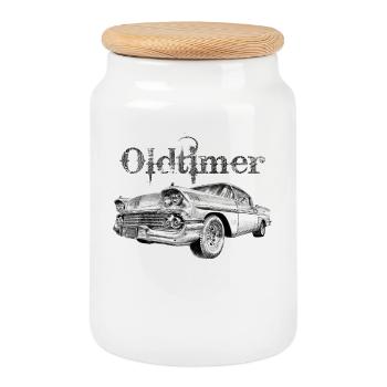 Oldtimer - Keksdose mit Holzdeckel - Weiß - Vorne