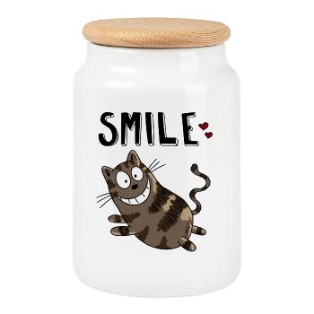 Smile Grinsekatze - Katze - Katzen - Herz - Cat - Keksdose mit Holzdeckel - Weiß - Vorne