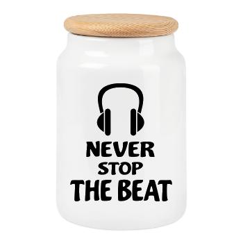 DJ - Cookie Jar with Wooden Lid - white - Front