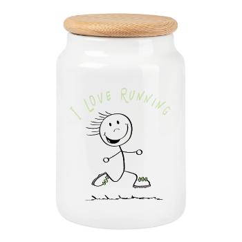 I Love Running Stick Figure - Runner - Cookie Jar with Wooden Lid - white - Front
