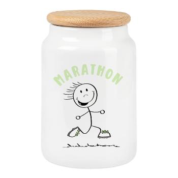 Funny marathon runner - stick figure - Cookie Jar with Wooden Lid - white - Front