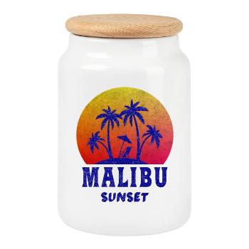 Malibu Sunset / California / Gift / Retro - Cookie Jar with Wooden Lid - white - Front